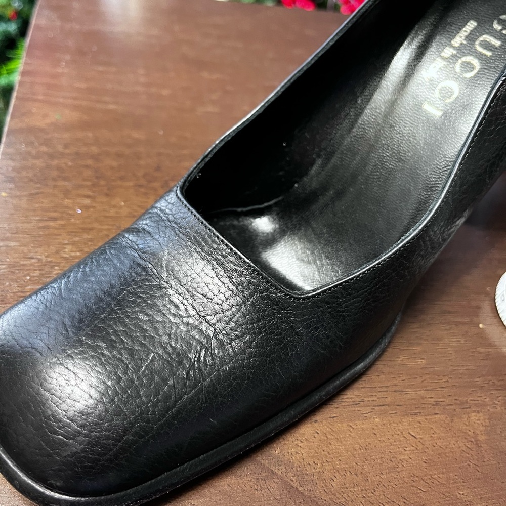 Gucci Black Square Toe Leather Heels 6 1/2 - Picture 9 of 11